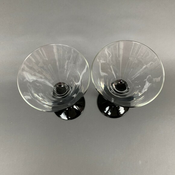 Glasses France Martini Clear Black Stem 6 1/2 Glass Lot of 2 - Picture 3 of 5